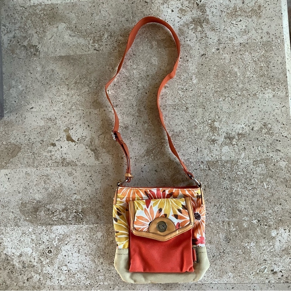 Franco Sarto Floral Canvas Crossbody Purse Bag - Picture 7 of 13